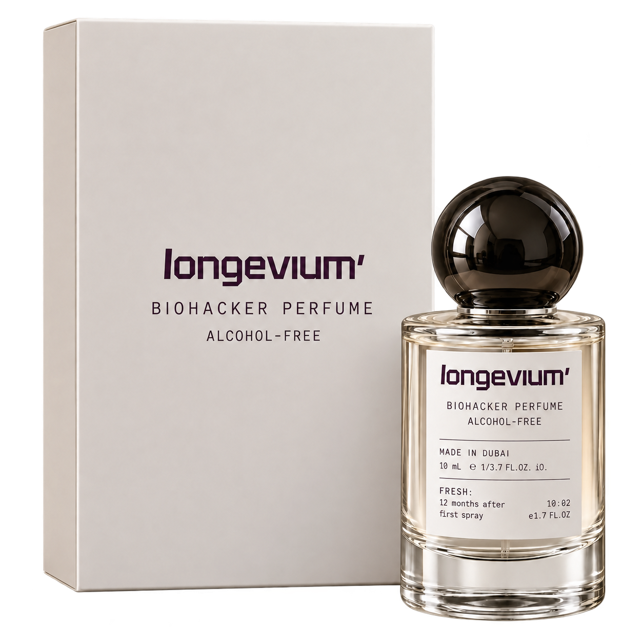 Longevium Biohacking Perfume N°01 – AIR bottle with packaging